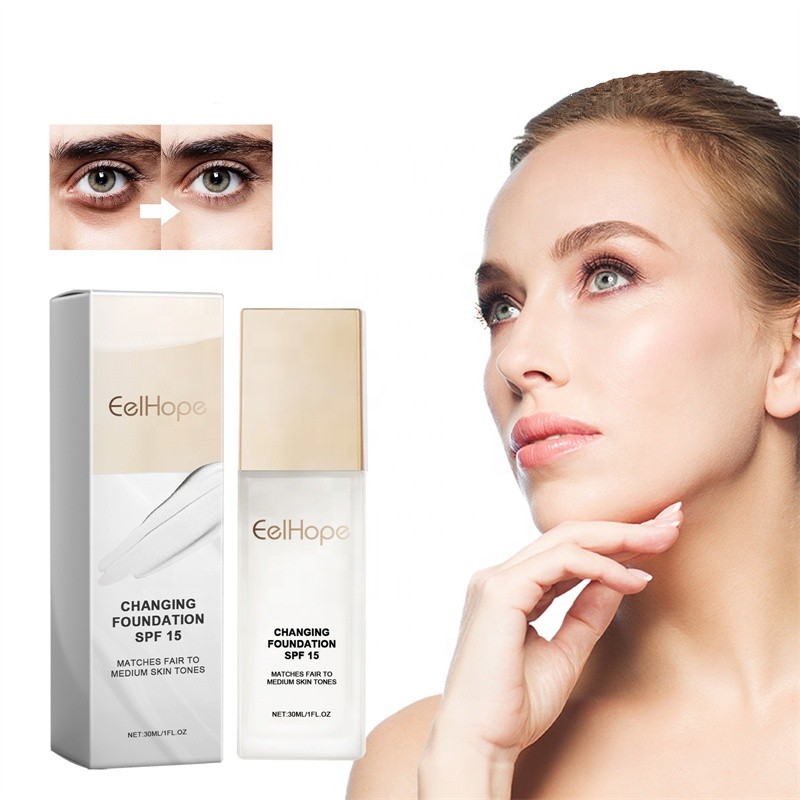 EELHOPE 30ml Changing Foundation Spf15 Moisturizing Blemishes Covering Tone Brightening Liquid Foundation for Dry Skin