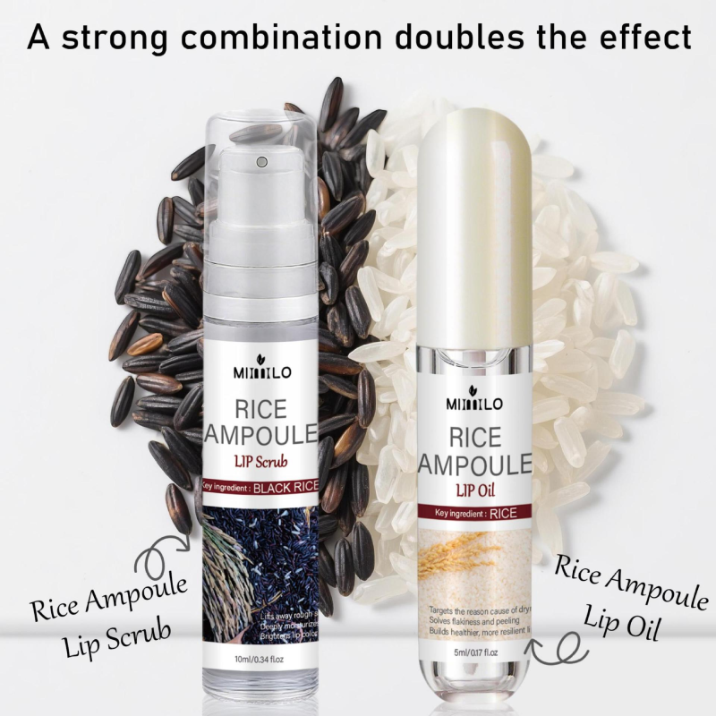 Moisturizing Liquid Lip Essence with Exfoliating Black Rice Ampoule Lip Scrub Soft Cream Rice Lip Oil