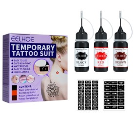 EELHOE 5pcs Juice Tattoo Liquid Set Black Red Brown Tattoo Fluid Waterproof Temporary Tattoo Suit with Hollow Pattern Template