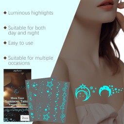 Zephoco 2pcs独特的蓝光夜光效果令人惊叹的化妆隐藏身体月亮痕迹发光纹身防水贴纸
