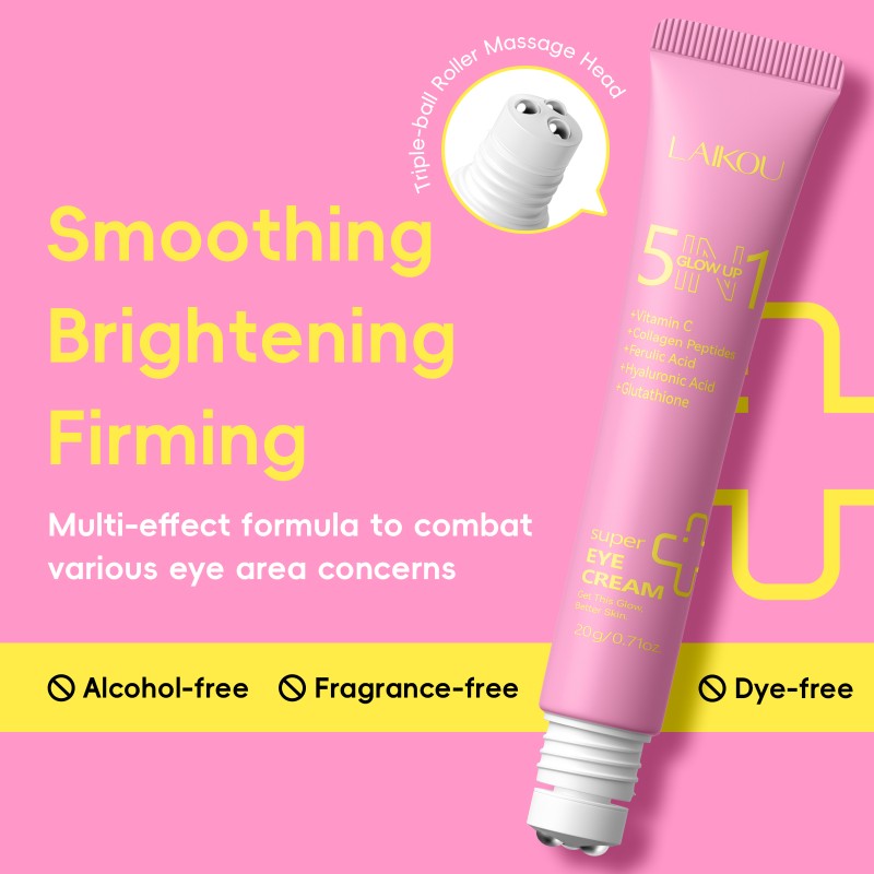 LAIKOU 5合1成长超级滚轴眼霜，含谷胱甘肽阿魏酸成分，针对黑眼圈