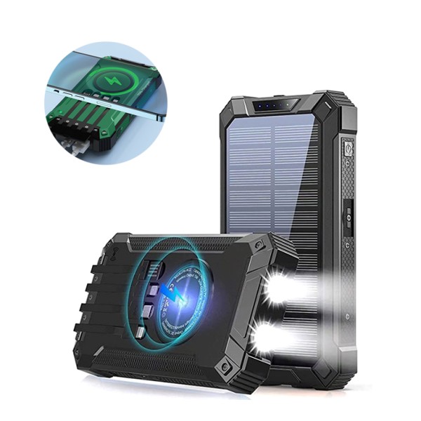 Solar Power Bank Manufacturer - OEM 20000mAh Wireless with Cable