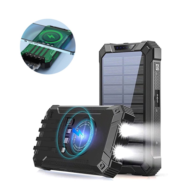 Solar Power Bank Manufacturer - OEM 20000mAh Wireless with Cable