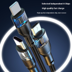 USB Cable Factory - 66W 6A Braided 3-in-1 Cable