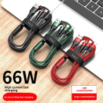 USB Cable Factory - 66W 6A Braided 3-in-1 Cable