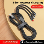 USB Cable Factory - 66W 6A Braided 3-in-1 Cable