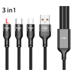 USB Cable Factory - 66W 6A Braided 3-in-1 Cable