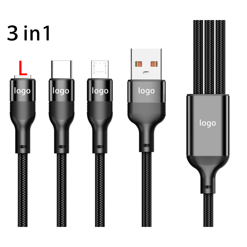 USB Cable Factory - 66W 6A Braided 3-in-1 Cable