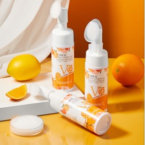 Vshell Vegan Herbal Vitamin C Facial Cleanser Hyaluronic Acid Infused Deep Cleansing Moisturizing Foam for Pore Cleaner Face
