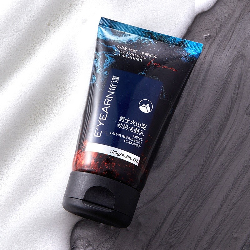 OEM Men's Facial Cleanser Soap-free Oil Control Gentle Cleaning Natural Male Skincare Amino Acid Volcanic Mud Face Wash for Man