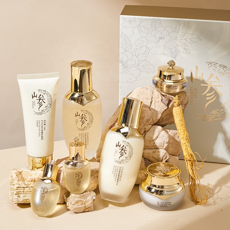 OEM Wild Ginseng Nourish Facial Care Set Natural Herbal Skincare Chinese Mother Day Best Cosmetic Gift Mature Skin Care Box Kit
