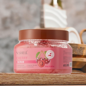 Vegan Gentle Cherry Cuticle Scrub Shea Butter Infused Herbal Rose Peach Lemon Charcoal Salt Moisturizing Liquid Body Scrub OEM