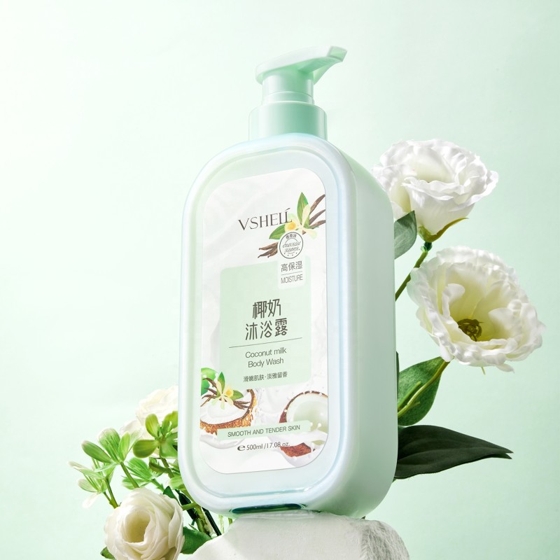VSHELL Coconut Shower Gel 500 ML / 16.9 Fl Oz Ultra Moisture Cleanses Skin for Women and Men Daily Bubble Bath & Body Wash
