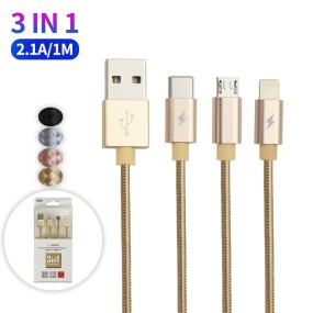 USB Cable Factory - 3 in 1 Nylon Braided Charging Cable