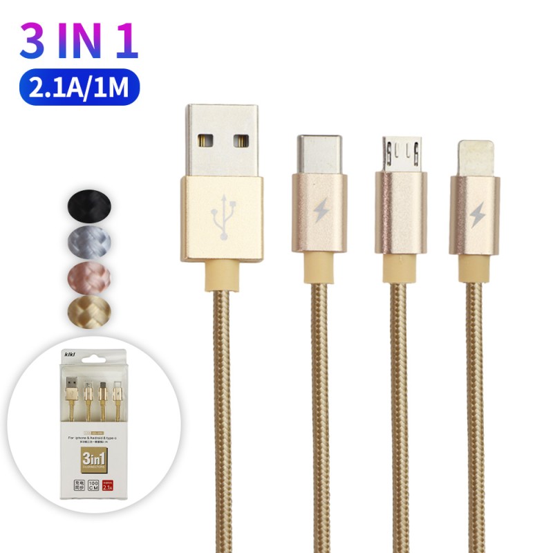 USB Cable Factory - 3 in 1 Nylon Braided Charging Cable