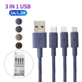 Data Cable Factory - 3 in 1 Multi Function Nylon Braided Cable