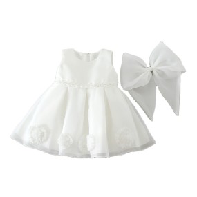 Baby Girls Dress Manufacturer - White Embroidered Satin