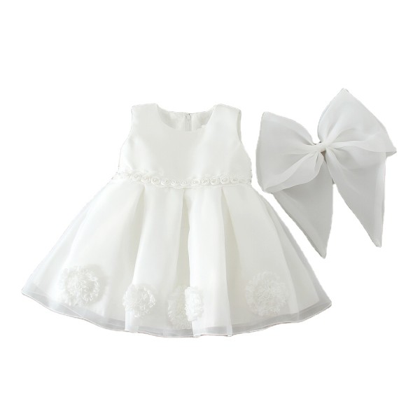 Baby Girls Dress Manufacturer - White Embroidered Satin