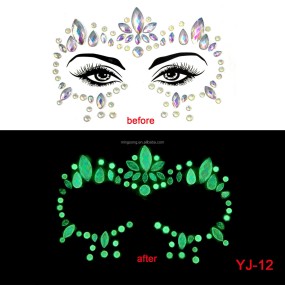 Hot Sales 15 Styles Glow in Dark Face Stickers Jewels Gem Luminous Face Chest Sticker Diamond Sticker