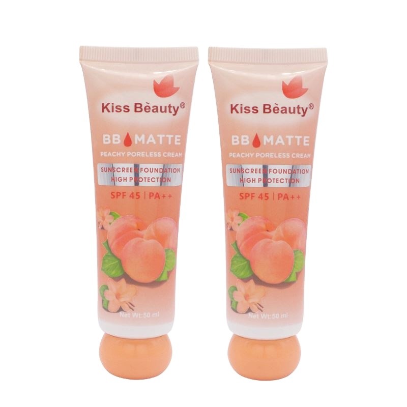 KISS BEAUTY BB Peach Liquid Foundation Natural Concealer Moisturize Nude Makeup Waterproof Long Lasting Liquid Foundation Cream