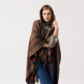 Hooded Poncho Supplier - Custom Fashion Knitted Wrap