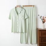 In Stock Luxury Ladies 93%Bamboo 7%Spandex Loungewear Sets With Padded Bust Support Short Sleeved Pants Bamboo Pajamas Set