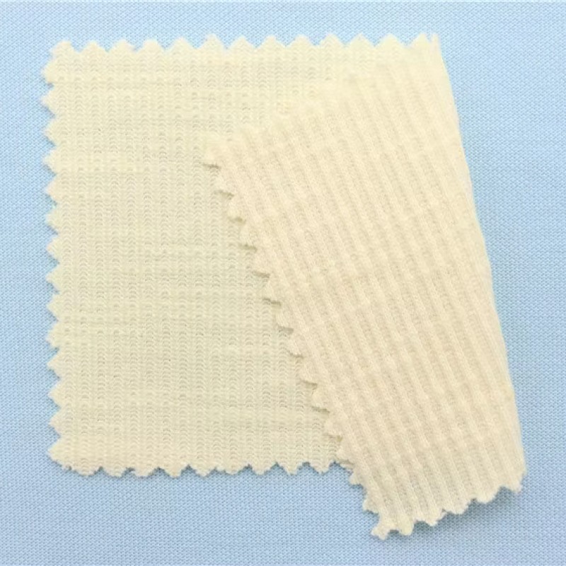 New 27% Organic Cotton 67%Recycle Polyester 6%Spandex Jersey 230gsm 165cm Slubbed Jacquard Knit Fabric for Women's Apparel