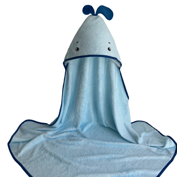 Factory Wholesale 500 GSM Organic Bamboo Baby Bath Towel Blue Whale Design Embroidered Hooded Towel Boy's Bamboo Hooded Towels