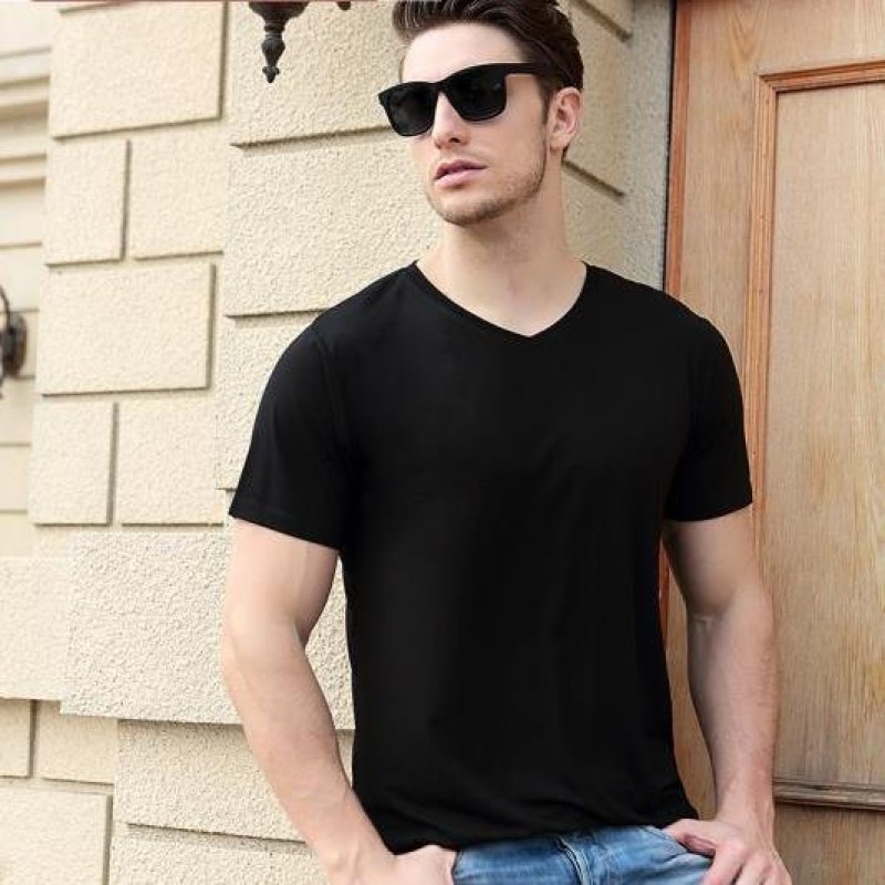 Luxury Bamboo Fiber T-shirt Super Soft 95% Bamboo 5%Spandex Organic Bamboo Men T Shirt V-Neck Men T Shirt