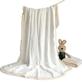 2layers 4layers Soft Breathable Bamboo Cotton Muslin Baby Blanket Fashion Fringe Baby Swaddle Blanket Beach Blanket