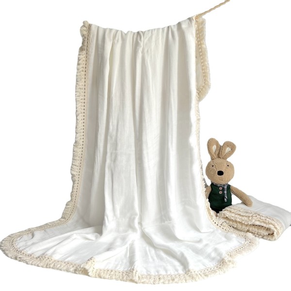 2layers 4layers Soft Breathable Bamboo Cotton Muslin Baby Blanket Fashion Fringe Baby Swaddle Blanket Beach Blanket