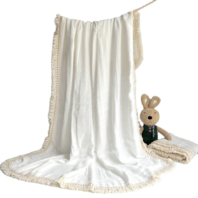 2layers 4layers Soft Breathable Bamboo Cotton Muslin Baby Blanket Fashion Fringe Baby Swaddle Blanket Beach Blanket