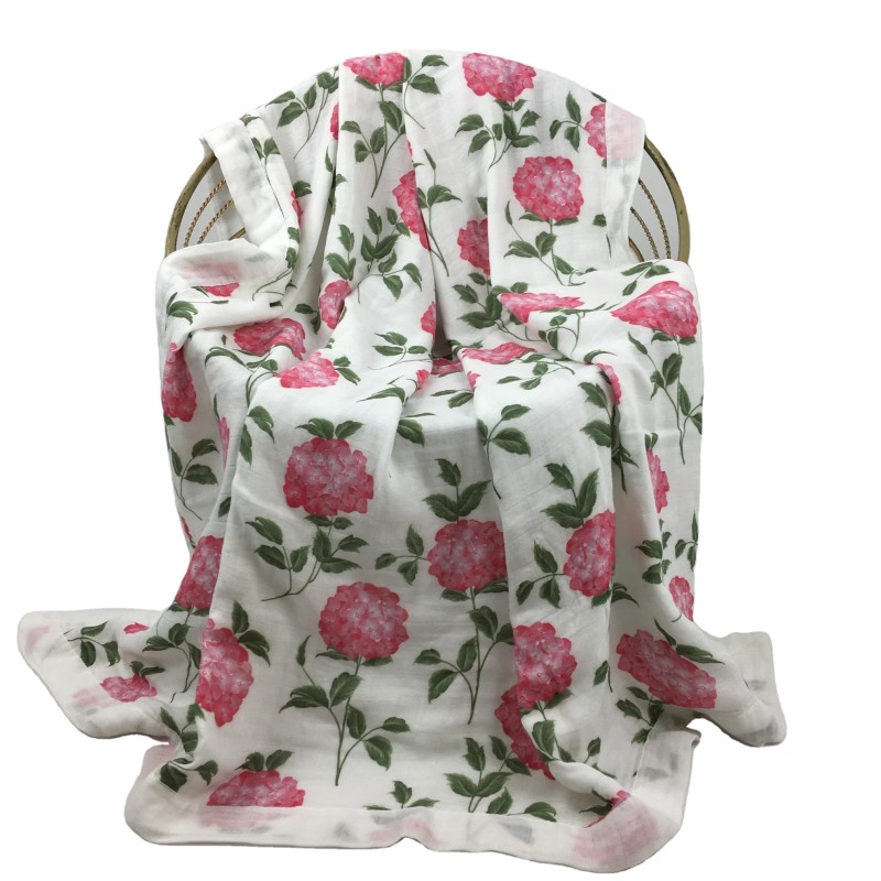 Thick 6 Layers Swaddle Blanket Print Large Size 120*120cm 70% Organic Bamboo 30%cotton  Muslin Swaddle Blanket