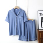In Stock Simple Comfortable Men 93%Bamboo 7%Spandex Loungewear Sets Customize Men Short-Sleeve Pajama Set With Shorts
