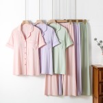 In Stock Luxury Ladies 93%Bamboo 7%Spandex Loungewear Sets With Padded Bust Support Short Sleeved Pants Bamboo Pajamas Set