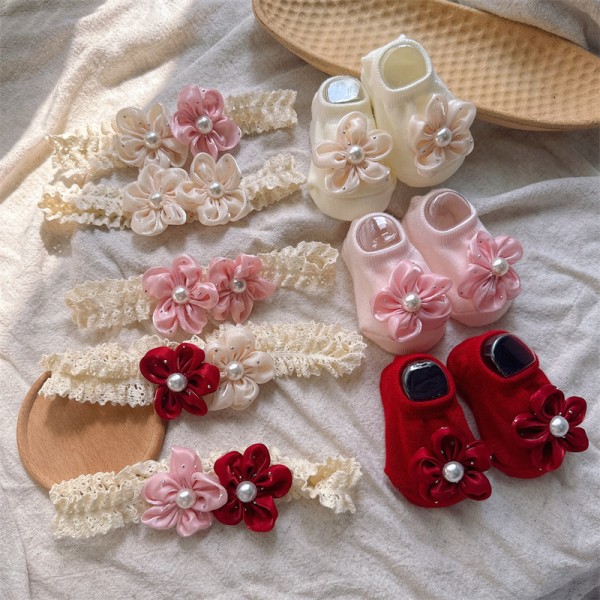 Newborn Gift Set Supplier - Pearl Flower Headband Anti-Slip