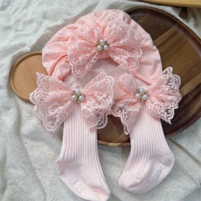 Baby Set Manufacturer - Bow Turban Socks Pearl Lace