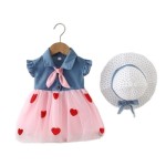 Baby Dress Factory - New Denim Mesh Patchwork