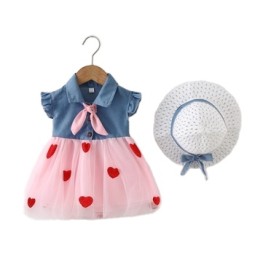 Baby Dress Factory - New Denim Mesh Patchwork