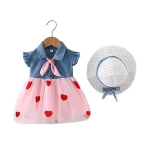 Baby Dress Factory - New Denim Mesh Patchwork