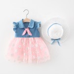 Baby Dress Factory - New Denim Mesh Patchwork