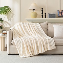 Fur Blanket Supplier - Solid Striped Faux Rabbit
