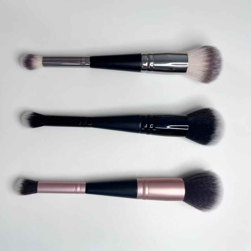 Wholesale Professional Dual Dual Head Makeup Brush Custom Logo Foundation Powder with Wood Handle Used with Shaving Brush