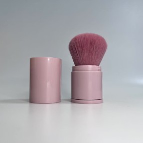 Factory Price Portable Travel Set Angled Top Kabuki Nylon Brush Foundation Blush Concealer Eyeliner Black Cover Retractable Fan