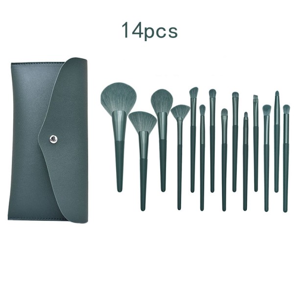 Wholesale 14PCS Professional High Quality Green Makeup Brush Set Pure Binding PU Insert Bag Makeup Tools