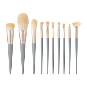Custom Logo 10-Piece White Fan-Style Flat Makeup Brush Set Travel Size Cream Colour Portable Cosmetic Kit Mascara Private Label