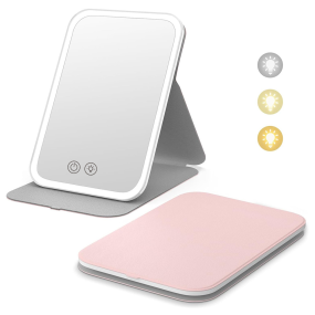 Simple Light-filling Dressing Mirror Foldable Portable High-definition Small Mirror Light Charging LED Leather Makeup Mirror