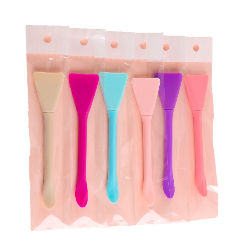 Private Label Double-Head Silicone Spoon Skin-Friendly Makeup Brush Peeling Applicator for Facial Mud Mask Blue Purple Pink