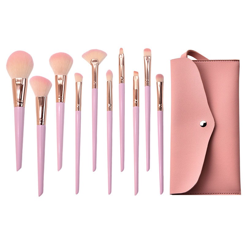 Wholesale 10 PCS High-End Nylon Hair Makeup Brush Set Professional Best Quality Premium Pink Handle Custom Cosmetic Brushes