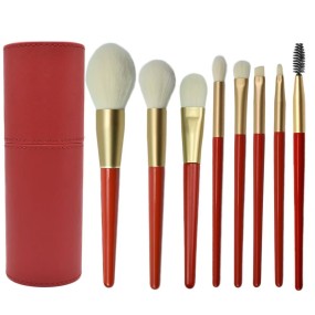 Hot Sale 8pcs Red Gold Makeup Brush Set Portable Soft Round Head Concealer Eye Shadow Blush with Cosmetic Bag Beauty Tools